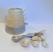 ￼ Exclusive Southern Living Stacking Measuring Cups & Spoons Stoneware Set/8 New