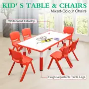 120x60cm Rectangle Red Children Kids Whiteboard Drawing Table 6 Red Chairs
