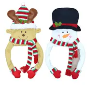 2pcs Christmas Tree Topper Snowman Elk Santa Claus with Scarf Xmas Trees Ornament -Snowman and Elk