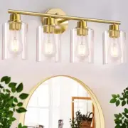 Brushed Bathroom Vanity Lighting Fixtures Over Mirror, Modern Wall 4-Light Gold