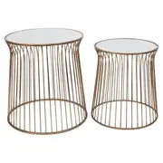 Set 2 Antique Gold Mirrored Side Tables