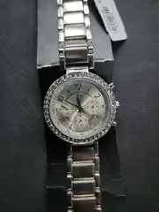 New! New York & Company Silver Tone and Crystal Link Bracelet Chronometer Watch