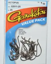 gamakatsu octopus hook size 1/0 nickel 25 per pack 02011-25 value pack hooks
