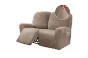 6-Pieces Recliner Covers Velvet Stretch Couch Covers Slipcovers Thick Soft , Medium , Taupe
