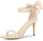 [Allegra K] Women's Heel with Bow Back Open Toe Stilettos Heels Sandals