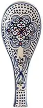 Quadow Spoon Holder/ Spoon Rest Ceramic Blue and White Hand Crafted and Hand Painted Northern African Design