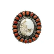 Glenn Livingston, Ring, Silvercreek, Coral, Silver, Navajo, 9 1/2