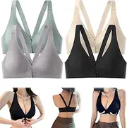 [FBIEE88TR] Bras for Women No Underwire Front Button Push Up Bra Comfortable Push Up Bras Everyday Bra(4pcs Mix,Large)