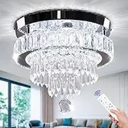 Cainjiazh Dimmable Crystal Chandelier 11.8" LED Flush Ceiling Chandelier Modern Crystal Chandelier for Bedroom Dining Room Hallway (2700K/4000K/6500K)