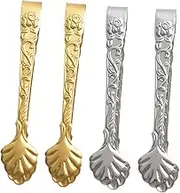 SECFOU 4pcs Mini Stainless Steel Sugar Tongs Ice Cube Clamp for Tea Party Decorative Sugar Cubes Tongs for Bar Kitchen Use