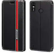 [Shantime] Classic Stripes Faux Leather Flip Case Compatible with Tecno Spark 4 Lite, Invisible Magnetic Cover with Card Slot, Contrast Color Design(Black)