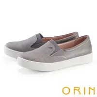 在飛比找momo購物網優惠-【ORIN】紋布拼接牛皮休閒鞋(灰色)