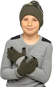 [Thingimijigs] Boys Camo Pattern Knitted Bobble Hat and Matching Touch Screen Magic Gloves Set