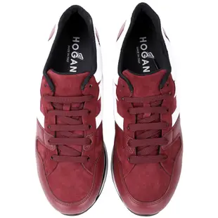 HOGAN H222 拼接麂皮厚底繫帶休閒鞋(紅色)