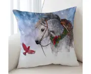 Snowy Christmas with Red Bird and White Horse Cushion Cover Only