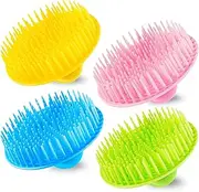 COBBEN 4Pack Hair Scalp Exfoliator Brush Dandruff Cleaning Brush, Flexible Scalp Massager Brush, Shower Scalp Shampoo Brush for Home, Office, Travel and Pets（Flexible Blue/Pink/Orange/Green）