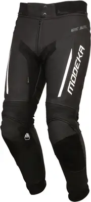 Modeka Valyant Motorcycle Leather Pants, black-white, Size 54 for Men Black White