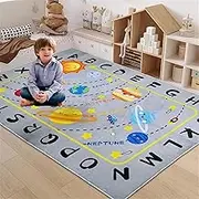 Apioiqa Outer Space Rugs 4x6 Universe Solar System Planet Theme Carpets Kids Rugs for Playroom Educational Learning Area Rug for Living Room Bedroom Grey