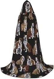 SKKNT English Bulldogs Print Halloween Hooded Cloak Full Length Cape With Hood For Men And Women For Carnival