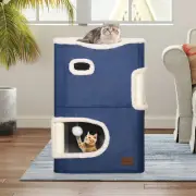 2 Storey Cat House Cat Cave Beds for Indoor Cats Small Cat Condo w/ Scratch Post