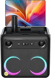 Ikarao Bluetooth Speaker,Party Portable Speakers with Wireless Microphones Dynamic Light,Karaoke Machine with Screen Lyrics Display,600W Karaoke Mixer PA System Support WiFi AUX HDMI for TV Projector