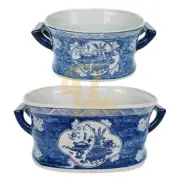Porcelain S/2 Kelda Planters Blue White Indoor Outdoor Tabletop Home Decor
