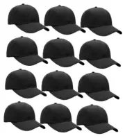 Wholesale Bulk Lot 12-Pack Baseball Cap Adjustable Size Plain One Size Black