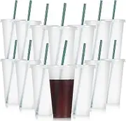 Bokon Tumbler with Straw and Lid Bulk 24 oz Reusable Plastic Cups with Lids and Straws Water Bottle Travel Mug Cup Tumblers Bulk for Cold Hot Drinks Parties Birthdays Adults(Clear,15 Sets)