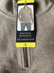 Banana Republic Men's Waffle Quarter Zip Pullover, Beige Size S NWT