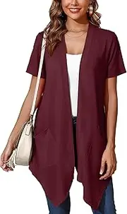 [Skrfez] Women's Lightweight Open Front Cardigans Short Sleeve Casual Soft Drape Summer Cardigan with Pockets S-2XL