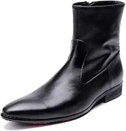 [Generic] Ankle Boot for Men High Top Boot Slip On Genuine Leather Fleece Inside Delicate Zipper Men's Leather Shoes