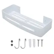 Wall Mount Bathroom Shelf Shower Bath Rack Single Layer Space Aluminum Bathroom Floating Wall Shelves with Hooks White