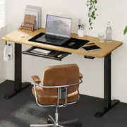 Oikiture 150cm Electric Standing Desk with Drawer Height Adjustable Black Oak