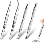 4 Pcs Piercing Ball Grabber Tool, Jewelers Pick Up Tool with 4-Claw Pick