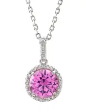 Silver 1.81 ct. tw. Diamond & Pink Corundum Necklace