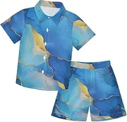 [Caihoyu] Baby-boys Toddler Hawaiian Button Down Shirts and Shorts Set Toddler Little Boys Outfit Summer Clothing