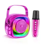 Mini Karaoke Machine for Kids - Portable Bluetooth Speaker with 1 Pink-1Mic
