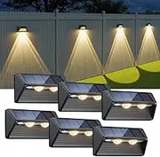RECHOO Solar Lights for Outdoor Garden, Pack of 6 Super Bright Lens Solar Wall Light Outdoor with 2 Modes, IP65 Waterproof Solar Lights for Outdoor Fence, Patio, Deck, Steps, Stairs, Wall