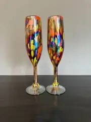 Mexico Art 2 Glasses Confetti Champagne Flutes Goblet Mottle Iridescent Stemware