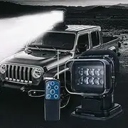 Security Emergency Led Search Lights, 50W Spot Beam Portable Magnetic Base 360° Rotating Remote Control Led Work Light, 12V 24V Driving Lights Lamp for Car Off Road Truck, Home Farm Field Protection