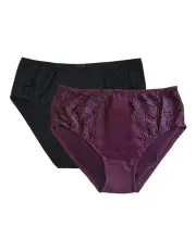 [Kayser] Lace Strech Cotton Full Brief 2 Pack in Cherry Lacquer and Black