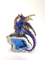 Blue Multi Color Dragon Figurine on a Resin Crystal Geode 5.25" High, 71806