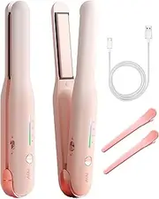 NOVUS 1 Inch Cordless Mini Hair Straightener, Type-C Mini Flat Iron, 2 In 1 Portable Travel Flat Iron & Curling Iron, Fast Heating & 3 Heat Settings, Wireless Ceramic Straightener 4000mA Battery, Pink