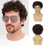 Mens Wig Short Curly Wig Synthetic Costume Replacement Wig for Males