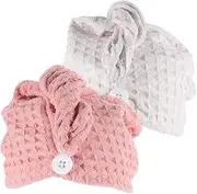 NULYLU 2pcs Hair Drying Towel Wrap Microfibre Hair Dry Towel Checkerboard Pattern Bathing Travel Essential