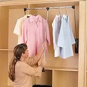 TOOPYW 90° Pull Down Closet Rod Adjustable Wardrobe Lift Rail Organizer Space Saving Clothes Hanging Rail Organizer Storage System Clothes Hanger Retractable,20to26in