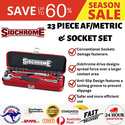 SIDCHROME 23 PIECE AF/METRIC & SOCKET SET SCMT12110 - AUSTRALIA BRAND