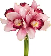 Nearly Natural 2250-S6-PK 9” Cymbidium Orchid Artificial Bundle (Set of 6) Silk Flowers, Pink