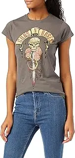 [Guns & Roses] Women's Guns N' Roses Dripping Dagger T-Shirt, Multicolour(Grey)