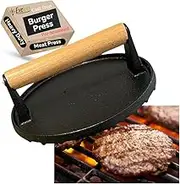 Evelots Cast Iron Burger Press - Heavy Duty Pre-Seasoned Burger Smasher for Grill - Weighted Press for Meat, Grilled Cheese, Panini - Cook Evenly & Faster - Round Wood Handle
